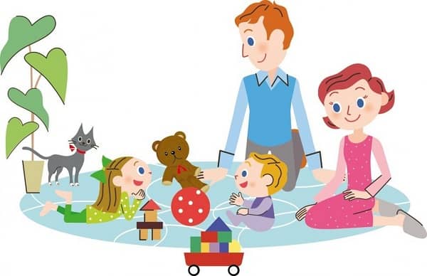 Grownups play with toddlers