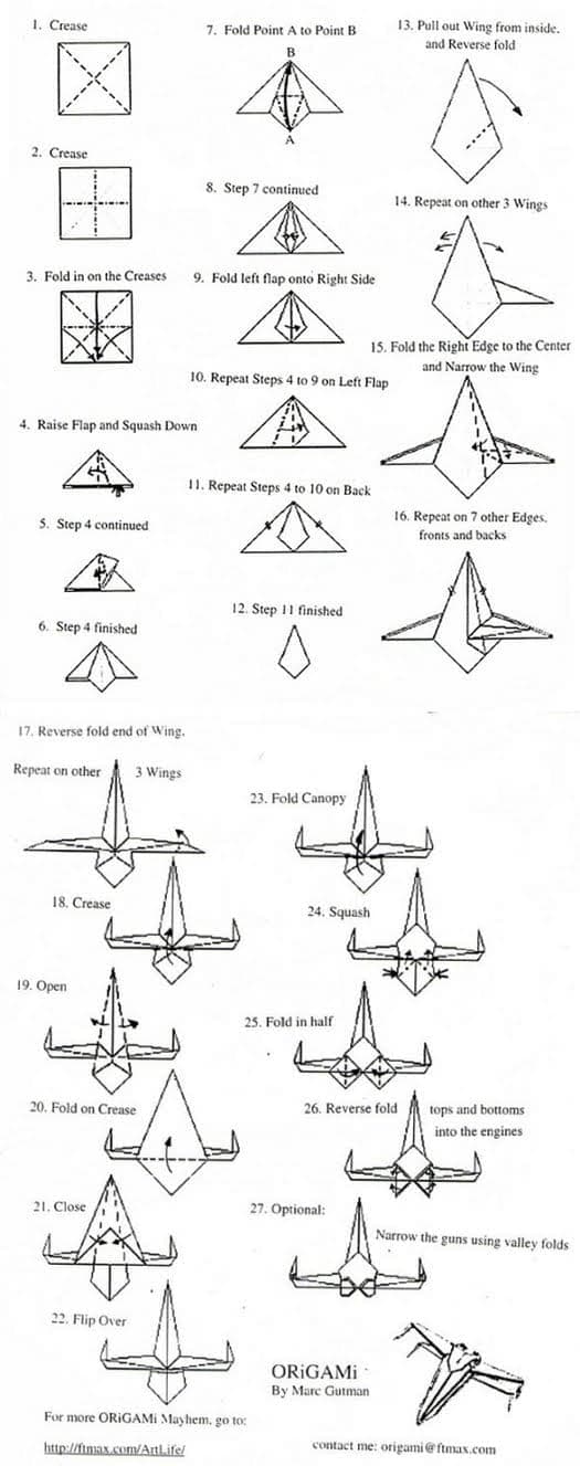 How to make Origami X-Wing from Star Wars - Diagram