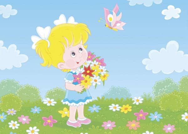 Little girl collecting flowers