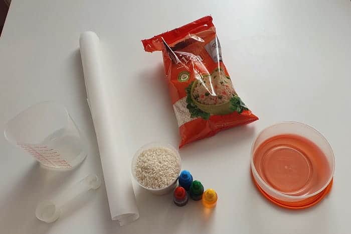 Materials Needed to make a Colored Rainbow Rice