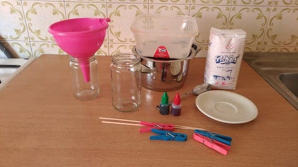 Materials needed to make Sugar Crystals Hard Candy