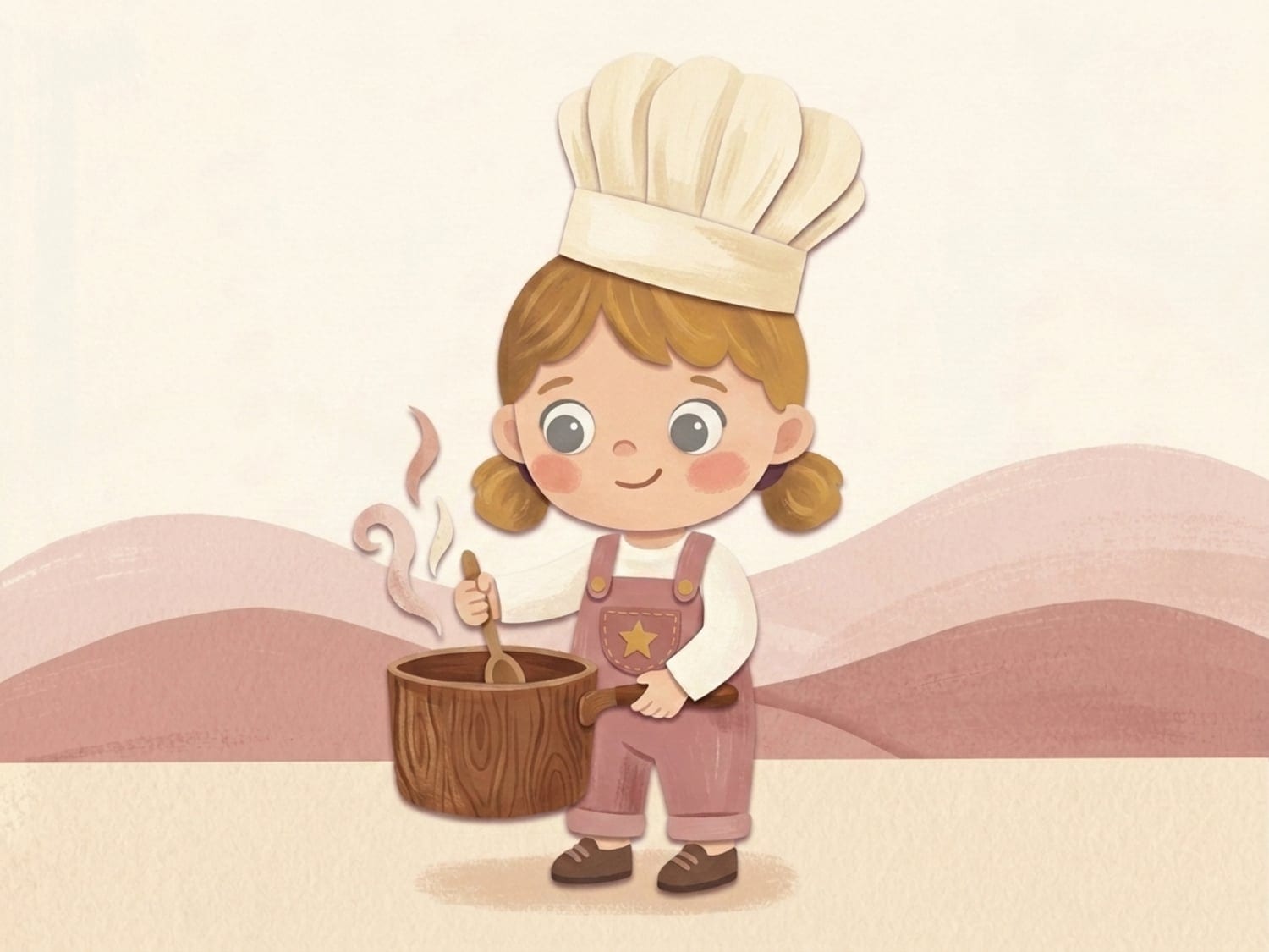 Papirnata ilustracija djeteta s kuharskom kapom koje miješa u loncu koji se puši u igri pretvaranja - mašta i igranje uloga ispunjavaju igru četverogodišnjaka