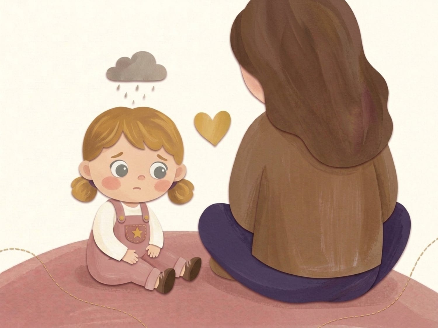 Papercut illustration of a parent staying calm and close to a child during a temper tantrum, composure as the child's anchor