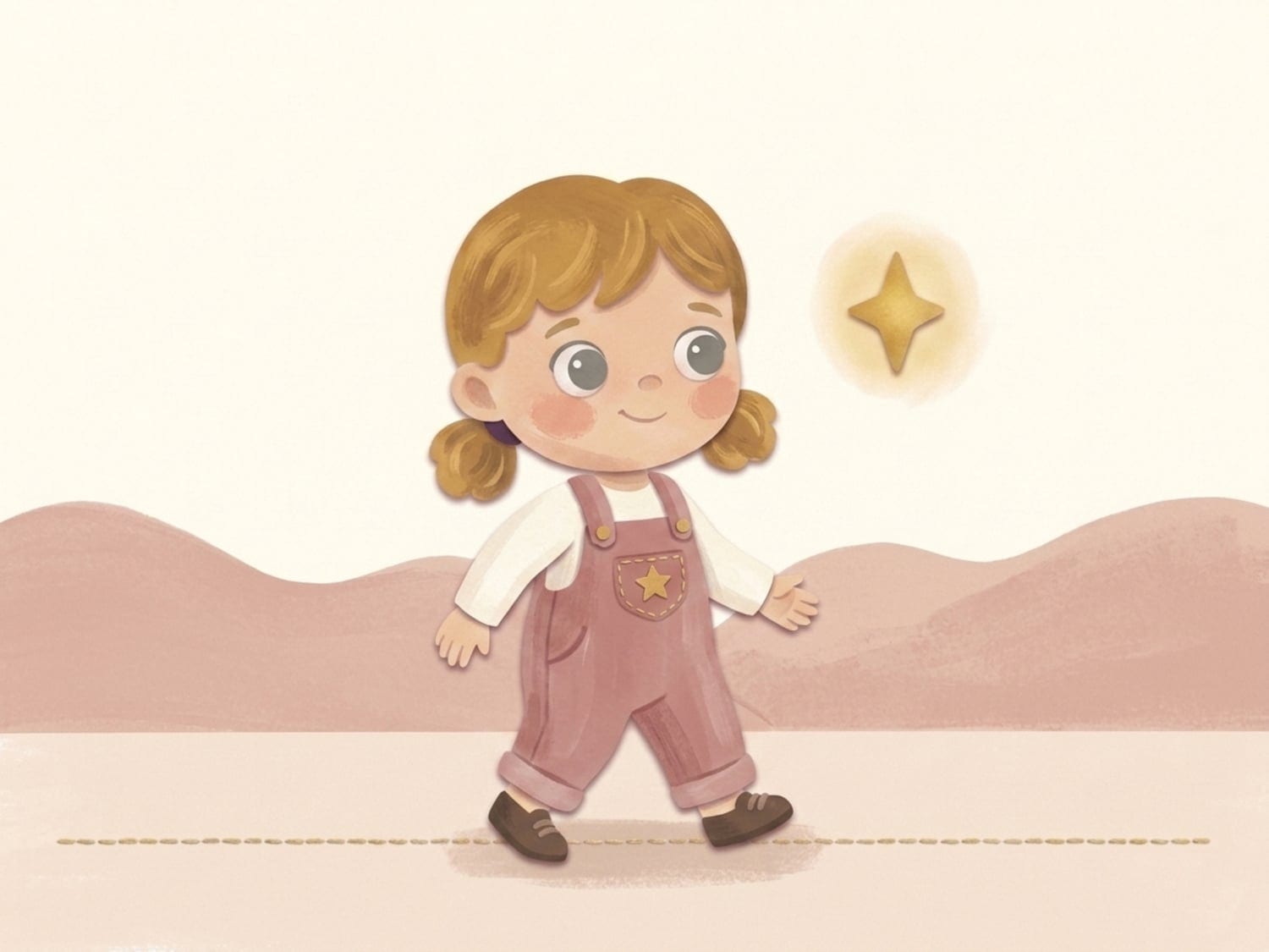 Papirnata ilustracija djeteta koje samostalno i samouvjereno hoda stazom uz zvijezdu vodilju - s dvije godine nošenje ustupa mjesto samostalnom hodanju