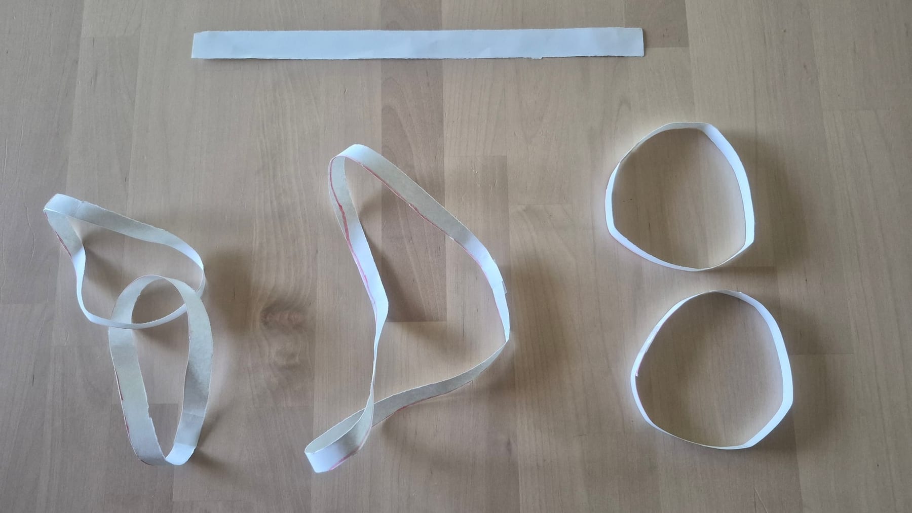 Paper Möbius strip activity showing ordinary loops and twisted loops after cutting along the centre