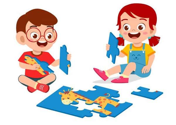 Boy and Girl playing with puzzles