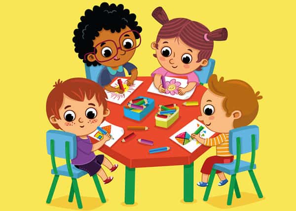 Four year old children doing art and creative activities