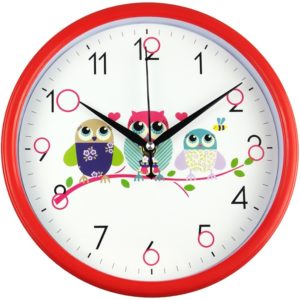 A colorful children's wall clock with owls